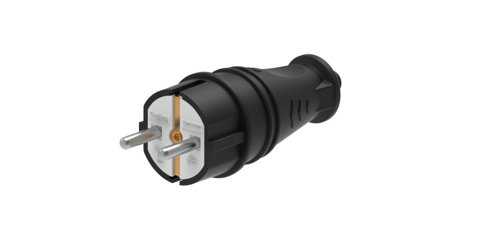 Systeme Electric MultiSet Черная Вилка 2К+З прямая каучуковая 16А/250В IP44