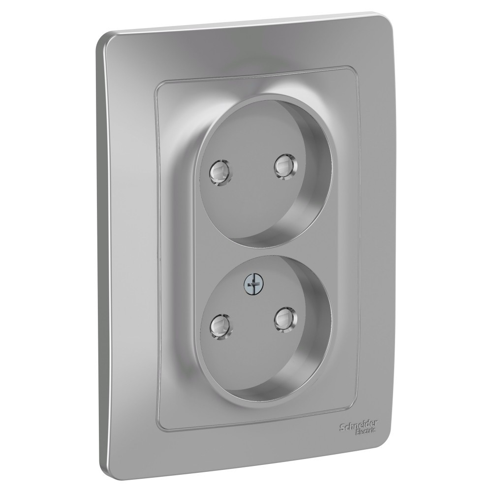 Systeme Electric Blanca внутр Алюминий Розетка 2-ая б/з со шторками, 16А, 250В