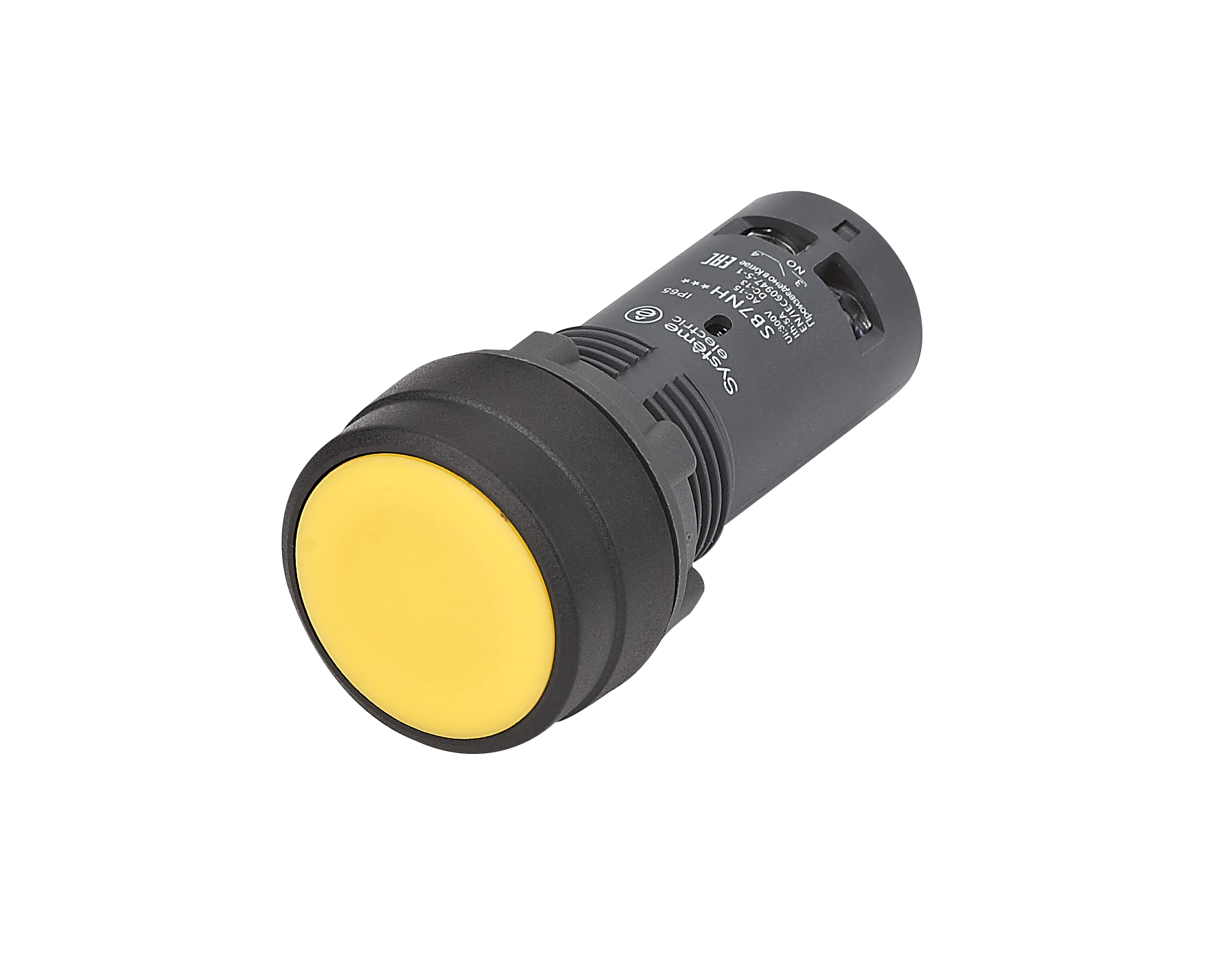 Systeme Electric Кнопка SB7 моноблочная 22мм желтая с фиксацией, пластик, 1НО, IP65