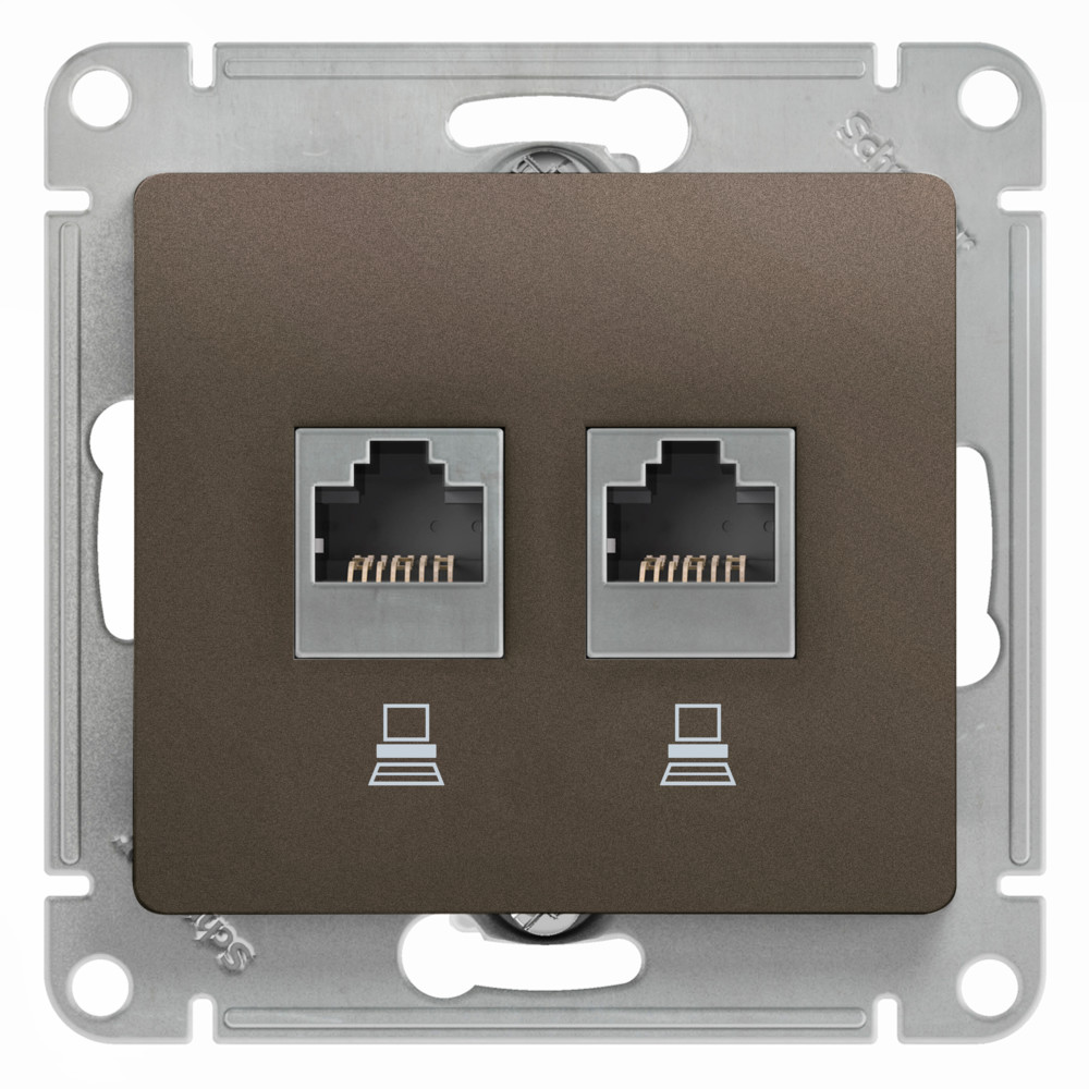 Systeme Electric Glossa Шоколад Розетка 2-ая компьютерная RJ45+RJ45, кат.5E