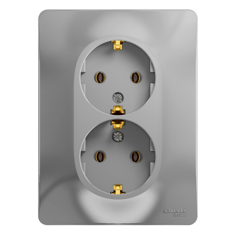 Systeme Electric Glossa Алюминий Розетка 2-я с/з (в сборе с рамкой)