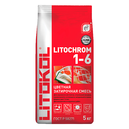 Затирка швов цементная Litokol Litochrom 1-6 C.00 белый, алюм.мешок 5 кг