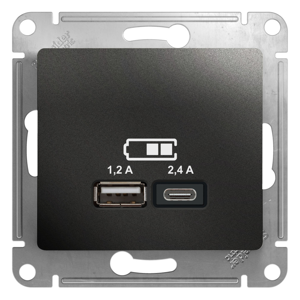 Systeme Electric Glossa Антрацит Розетка USB A+С, 5В/2,4А, 2х5В/1,2А
