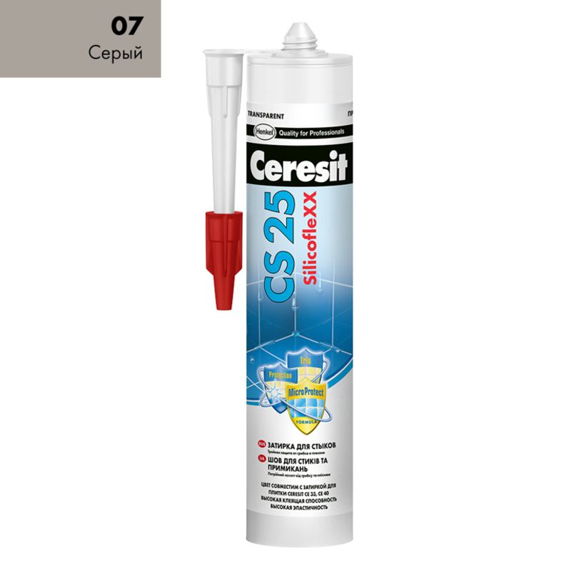Затирка Ceresit CS25 эластичная силиконовая (серая), 280 мл