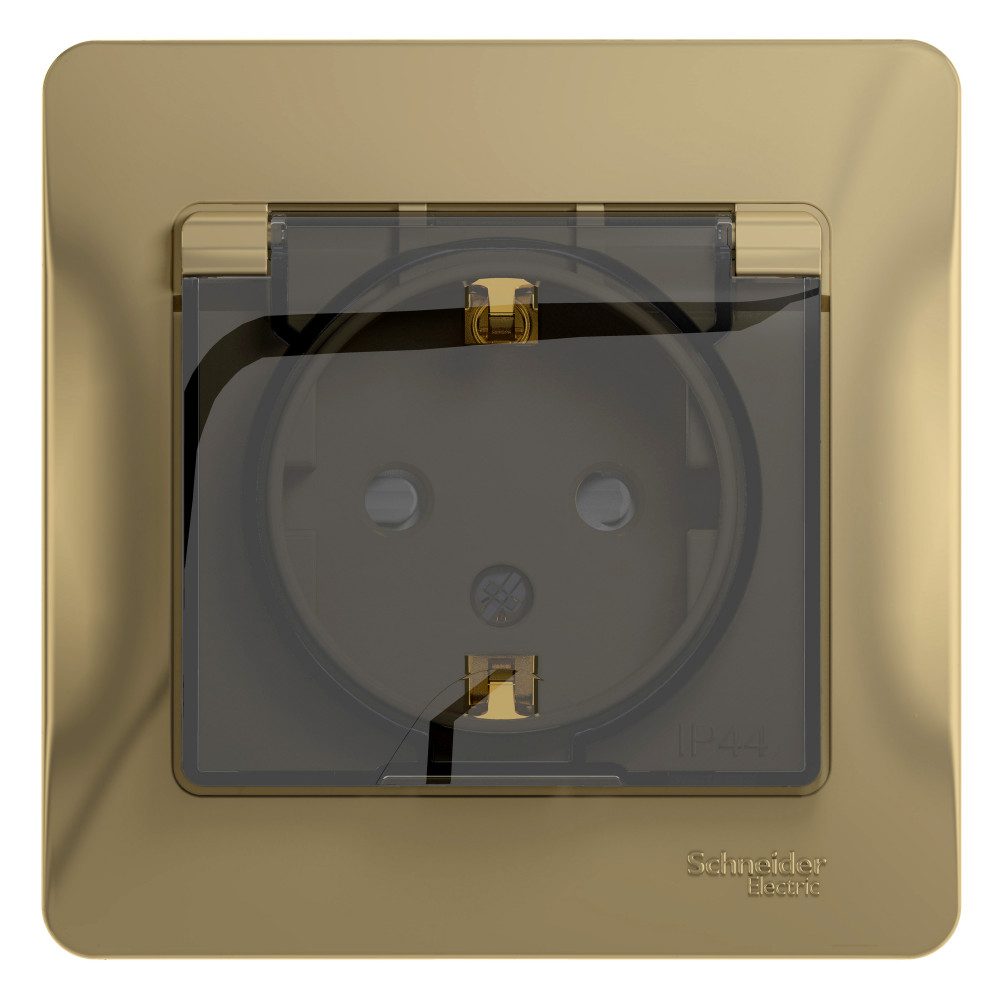 Systeme Electric Glossa Титан Розетка с/з со шторками с крышкой, IP44 (в сборе с рамкой)