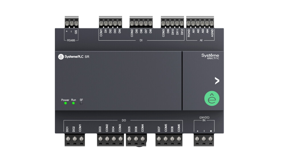 Systeme Electric Интеллектуальное реле SR1; 24 VDC; 24 IO: 12 DI, 8 DO (реле); 4 AI; 1xRS485