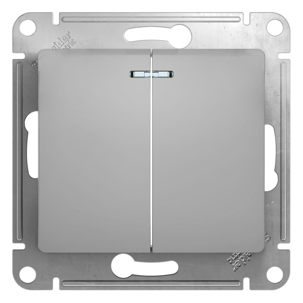 Systeme Electric Glossa Алюминий Выключатель 2-клавишный с подсветкой, сх.5а, 10АХ