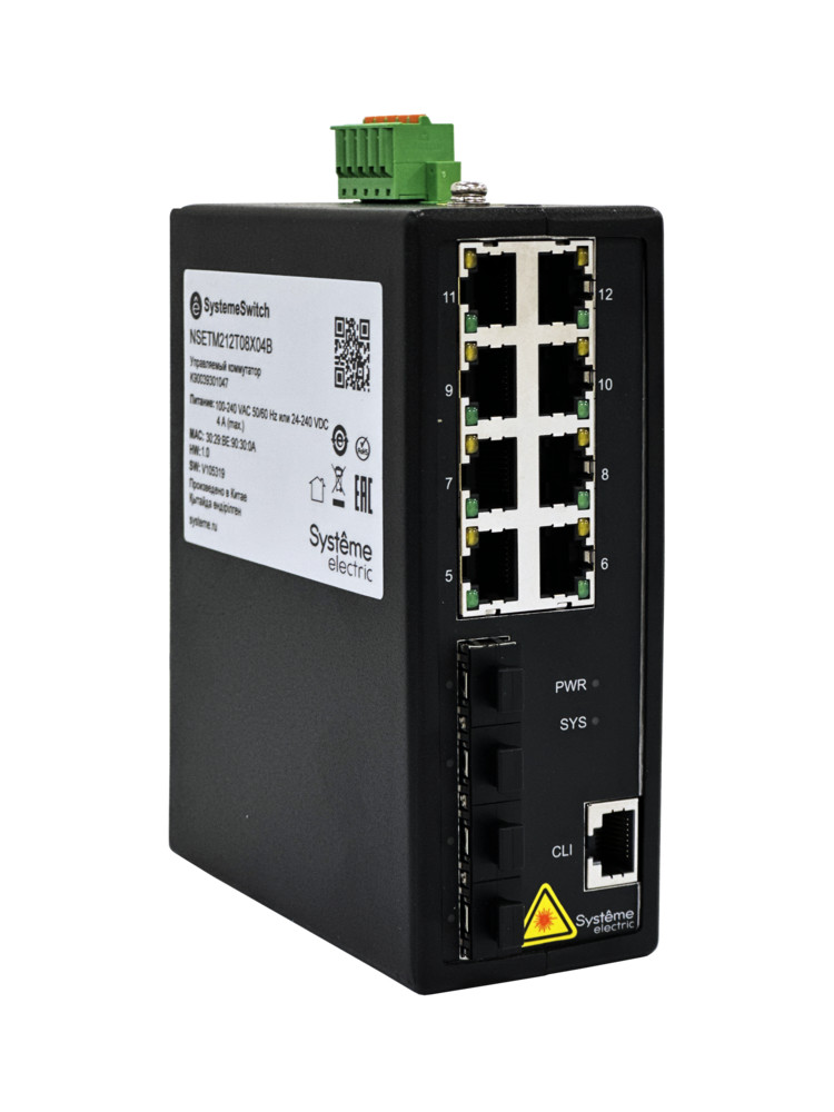 Systeme Electric Управляемый промышленный коммутатор Ethernet L2+, 8x10/100/1000BaseT, 4x1000BaseX SFP