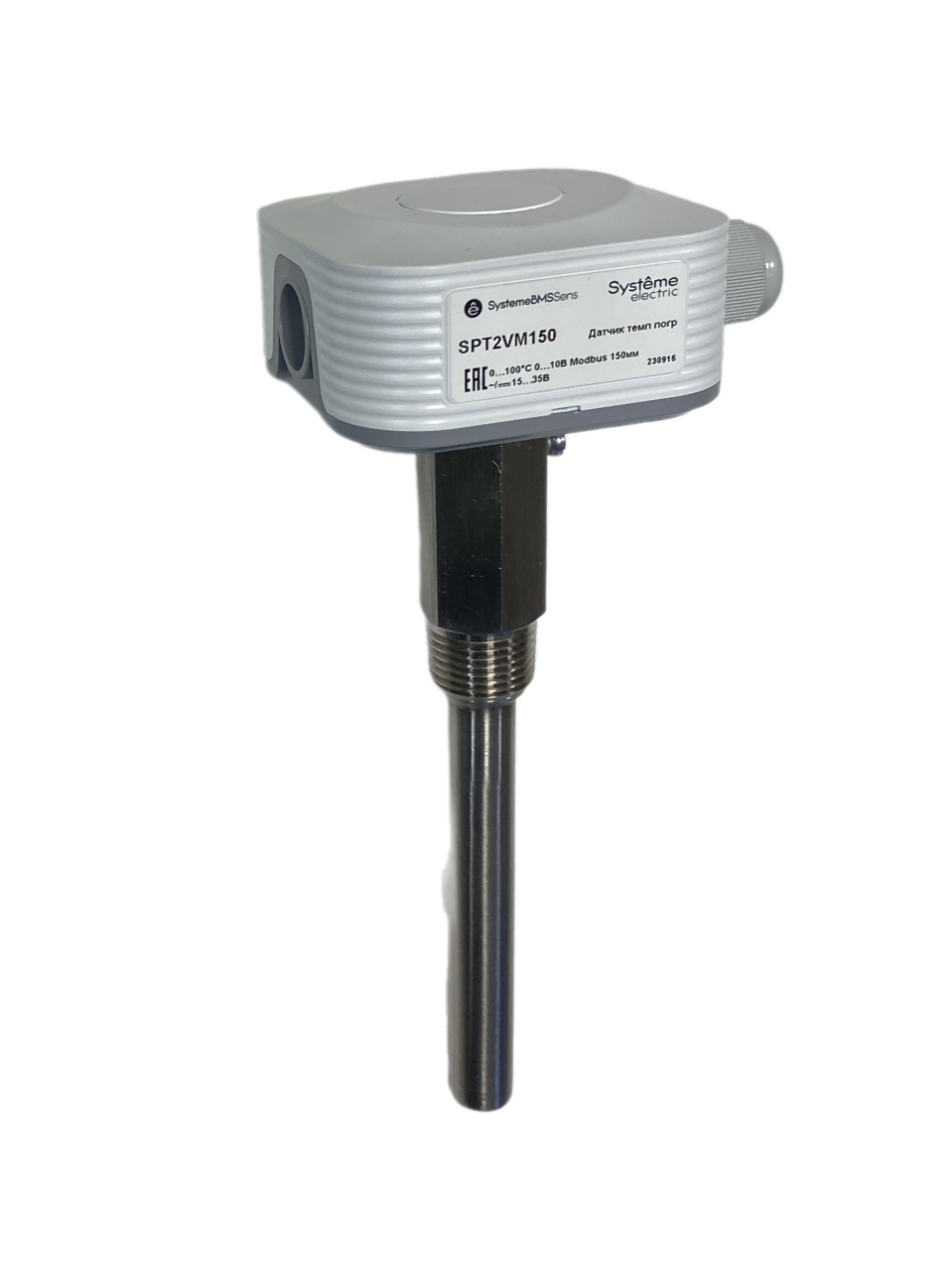 Systeme Electric Датчик температуры погружной, 0…+100°С 0…10В RS485/Modbus 150мм ~24В±20%/=15…35В с гильзой 100мм