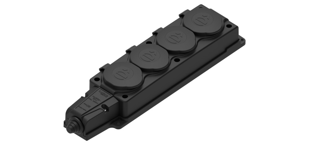 Systeme Electric MultiSet Черная Колодка 4х розетка 2К+З каучуковая 16А/250В IP44