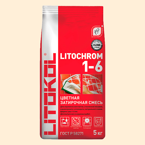 Затирка швов цементная Litokol Litochrom 1-6 C.480 ваниль, алюм.мешок 5 кг