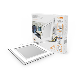 Gauss Светильник Glass кв 18W 1390lm 3000K 220-240V IP20 монт Ø155х155 200*200*30 с дек стек LED