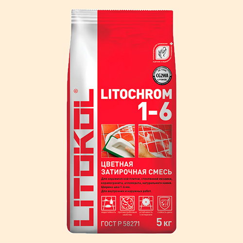 Затирка швов цементная Litokol Litochrom 1-6 C.130 песочный, алюм.мешок 5 кг