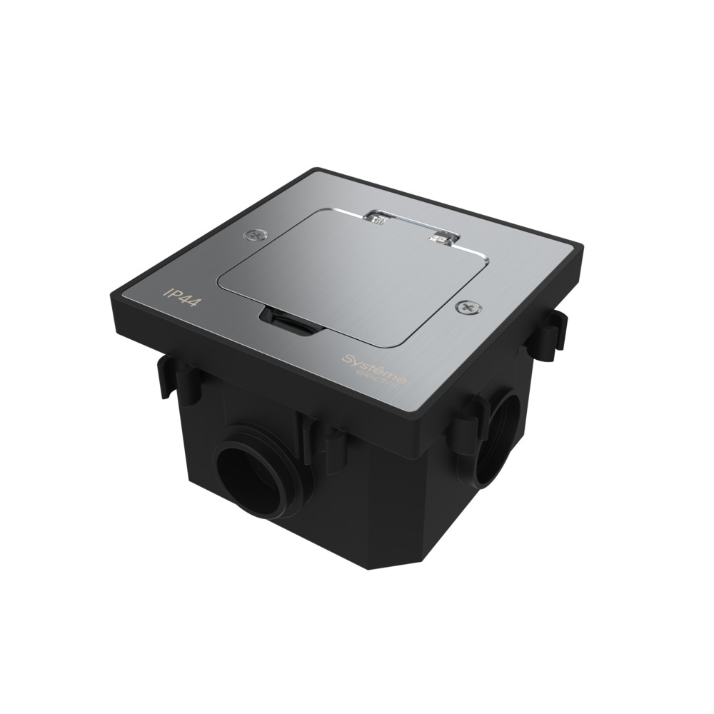 Systeme Elecrtic MultiDesk Серебро Лючок на 2 модуля IP44 с монтажной коробкой для бетонных полов, тип MDK20
