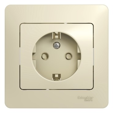 Systeme Electric Glossa Беж Розетка с/з со шторками (в сборе с рамкой)