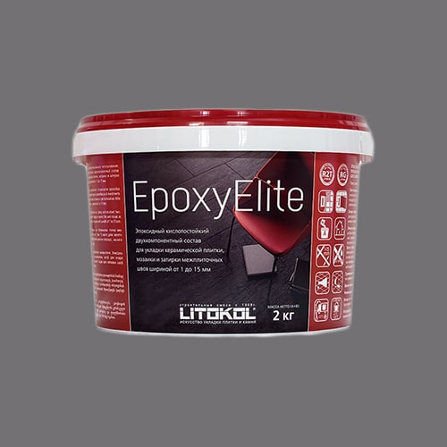 Эпоксидная затирка для плитки Litokol EpoxyElite E.06 Мокрый асфальт , ведро 2 кг