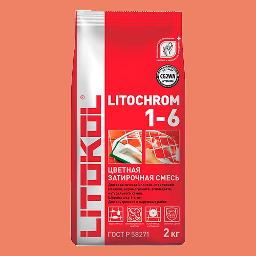 Затирка швов цементная Litokol Litochrom 1-6 C.490 коралл, алюм.мешок 2 кг
