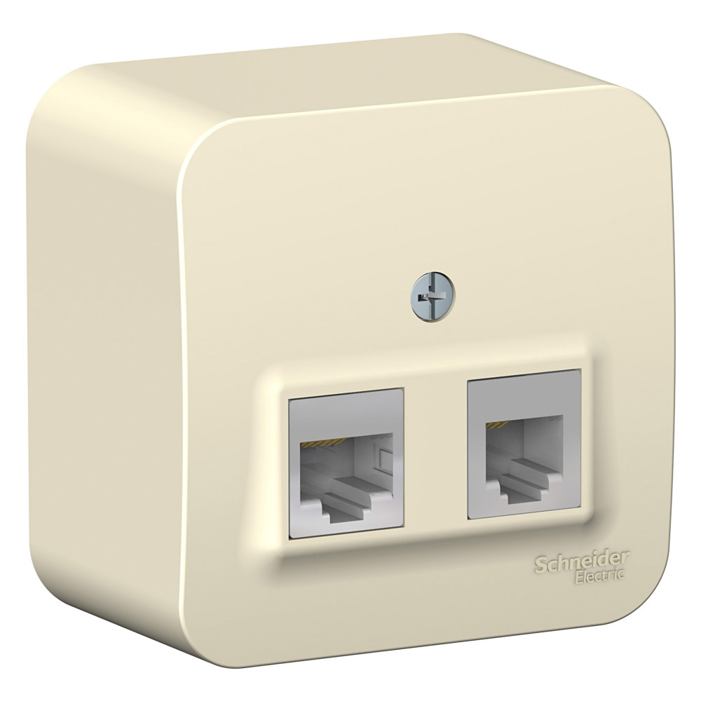 Systeme Electric Blanca наруж Молочная Розетка 2-ая ТЛФ/комп, RJ45+RJ11, кат.5E, изолир. пластина
