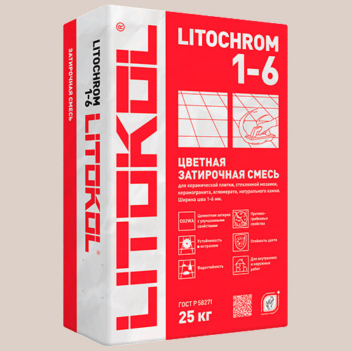 Затирка швов цементная Litokol Litochrom 1-6 C.20 светло-серый, мешок 25 кг