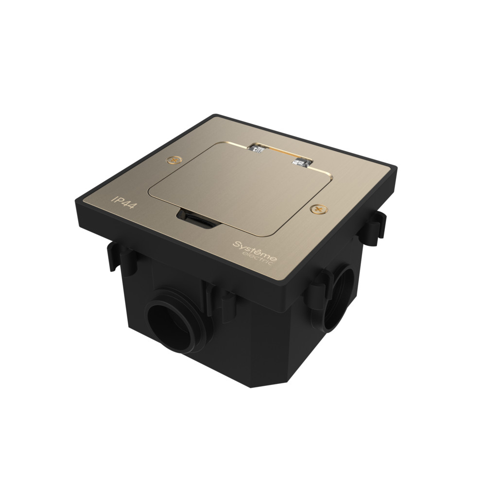Systeme Elecrtic MultiDesk Никель Лючок на 2 модуля IP44 с монтажной коробкой для бетонных полов, тип MDK20