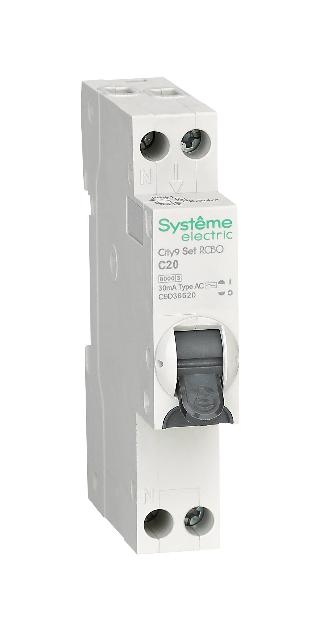 Systeme Electric City9 АВДТ 1П+Н C20 6000A 30мА AC 18мм