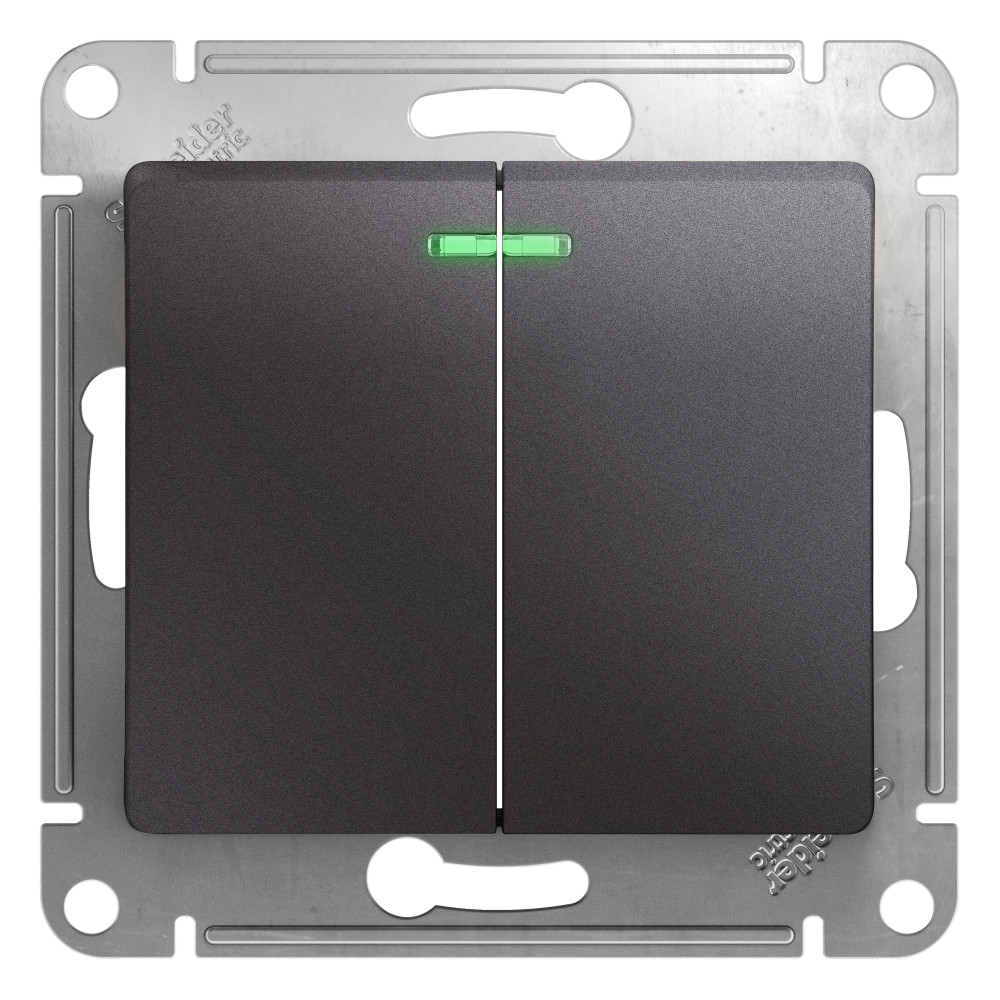 Systeme Electric Glossa Графит Выключатель 2-клавишный с подсветкой, сх.5а, 10AX