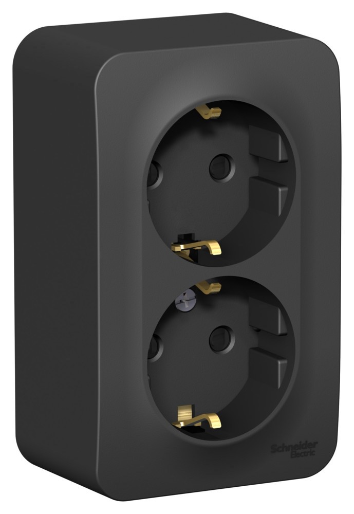 Systeme Electric Blanca наруж Антрацит Розетка 2-ая с/з со шторками., 16А, 250В