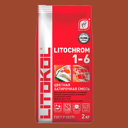 Затирка швов цементная Litokol Litochrom 1-6 C.510 охра, алюм.мешок 2 кг