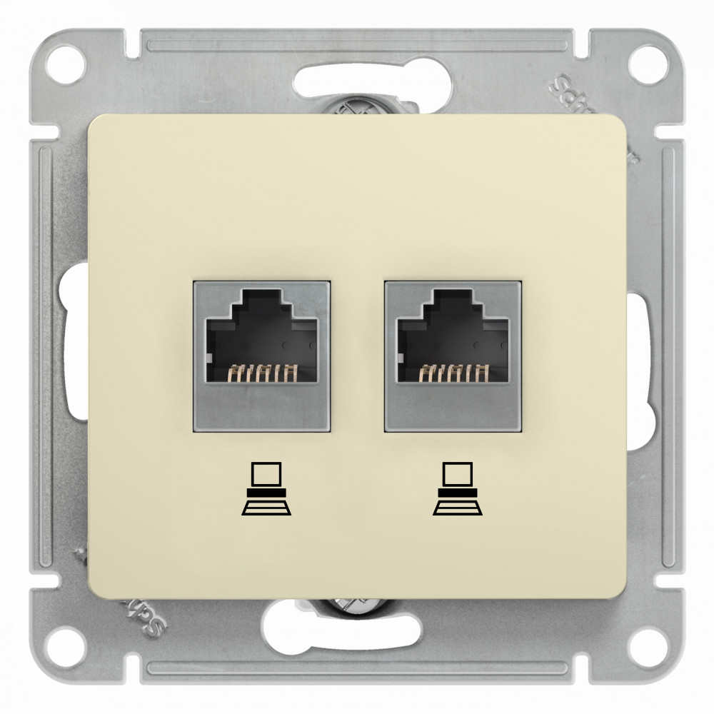 Systeme Electric Glossa Беж Розетка 2-ая компьютерная RJ45+RJ45, кат.5E