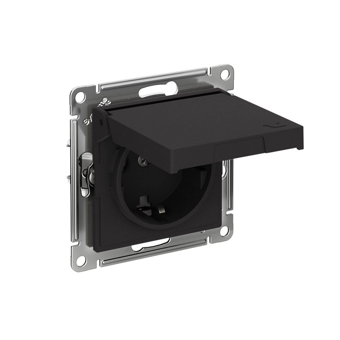 Systeme Electric AtlasDesign Карбон Розетка с заземл. со шторк. с крышкой, 16А,IP20,мех., быстрозажим. клем.