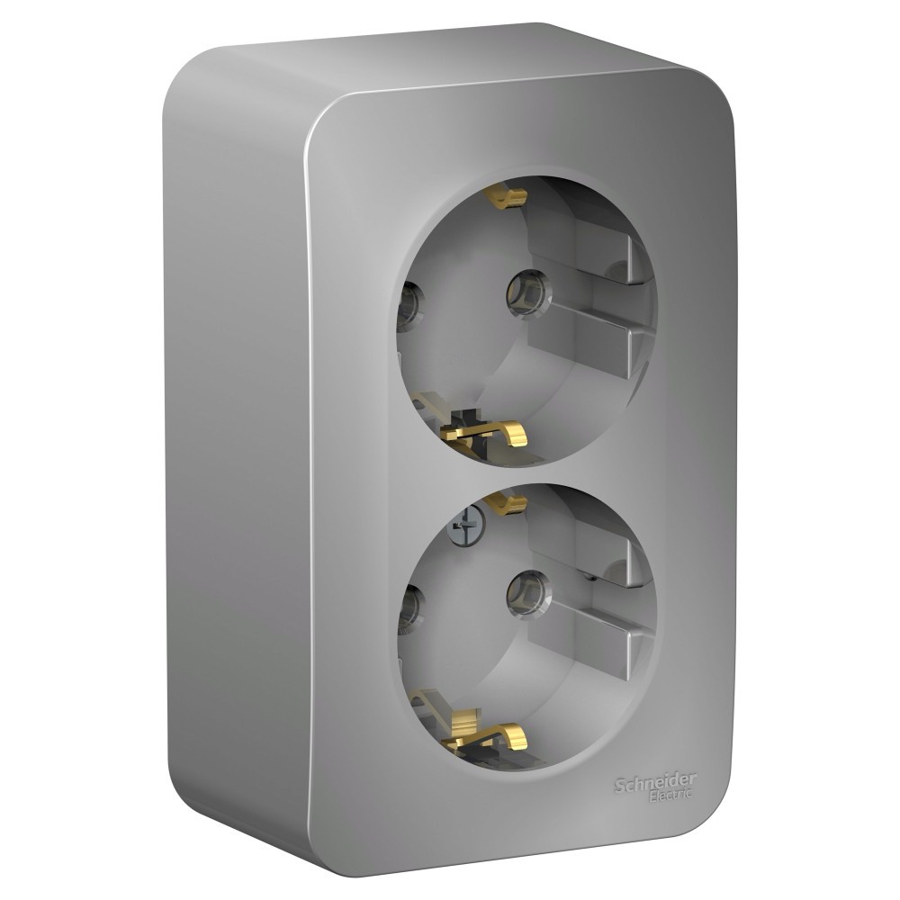 Systeme Electric Blanca наруж Алюминий Розетка 2-ая с/з без шторок, 16А, 250В