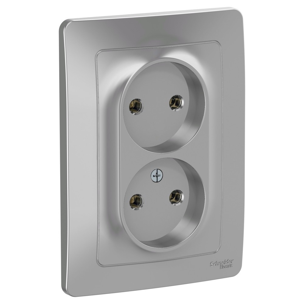 Systeme Electric Blanca внутр Алюминий Розетка 2-ая б/з без шторок, 16А, 250В
