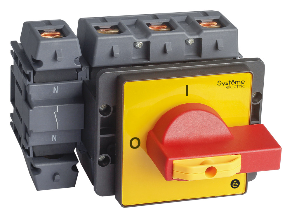Systeme Electric SystemePact MSD  Выключатель-разъединитель 4P 175A IP20 с красной рукояткой на дверцу 4 винта 1 замок
