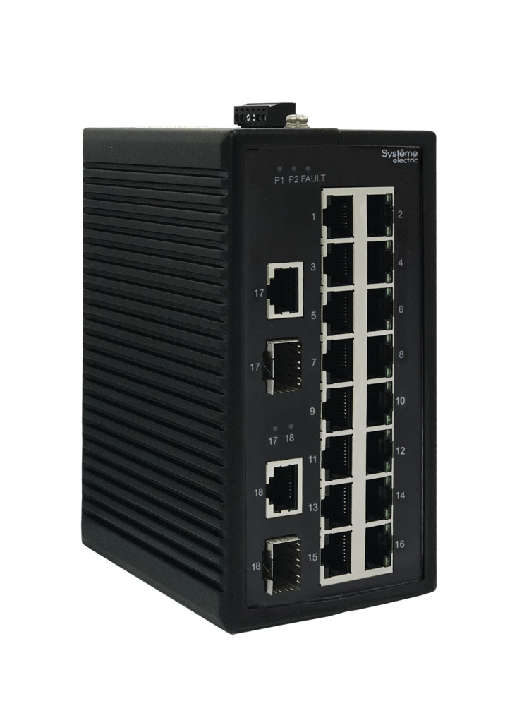 Systeme Electric Неуправляемый промышленный коммутатор Ethernet, 16x10/100BaseT, 2x100/1000BaseX SFP