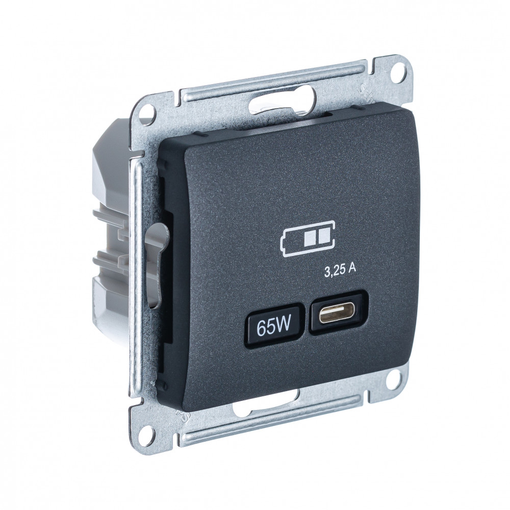 Systeme Electric Glossa Антрацит USB Розетка тип-C 65W высокоскор.заряд. QC, PD, мех.
