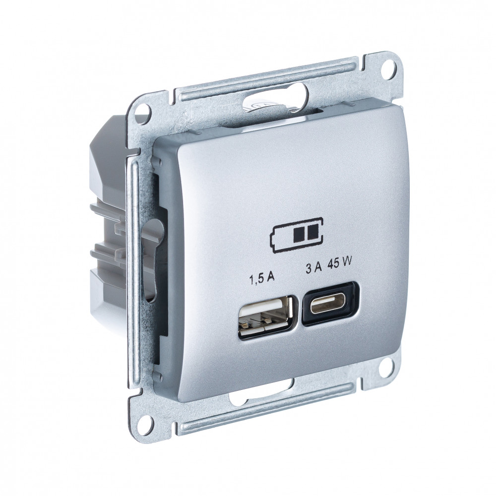 Systeme Electric Glossa Алюминий USB Розетка A + тип-C 45W высокоскор.заряд. QC, PD, мех.