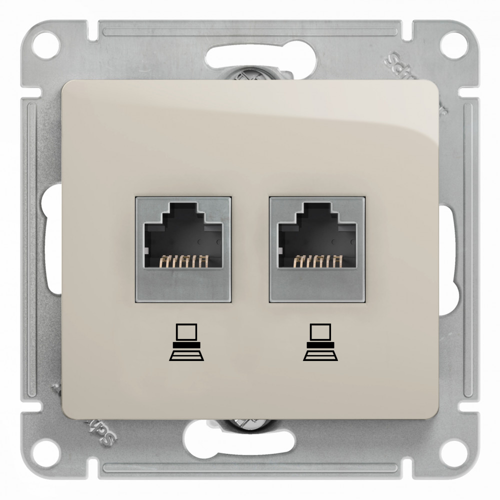 Systeme Electric Glossa Молочная Розетка 2-ая компьютерная RJ45+RJ45, кат.5E