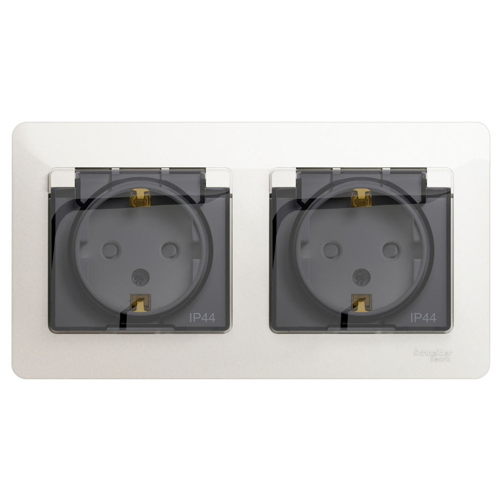 Systeme Electric Glossa Перламутр Розетка 2-ая с/з, со шторками, в сборе, IP44