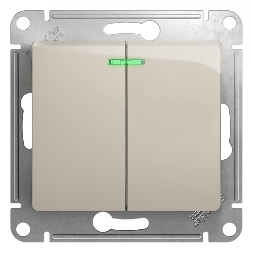 Systeme Electric Glossa Молочный Выключатель 2-клавишный с подсветкой, сх.5а, 10AX