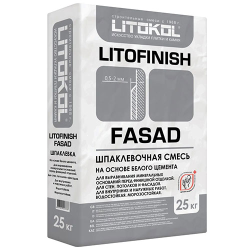 Шпаклевка цементная Litokol LITOFINISH FASAD белая, 25 кг