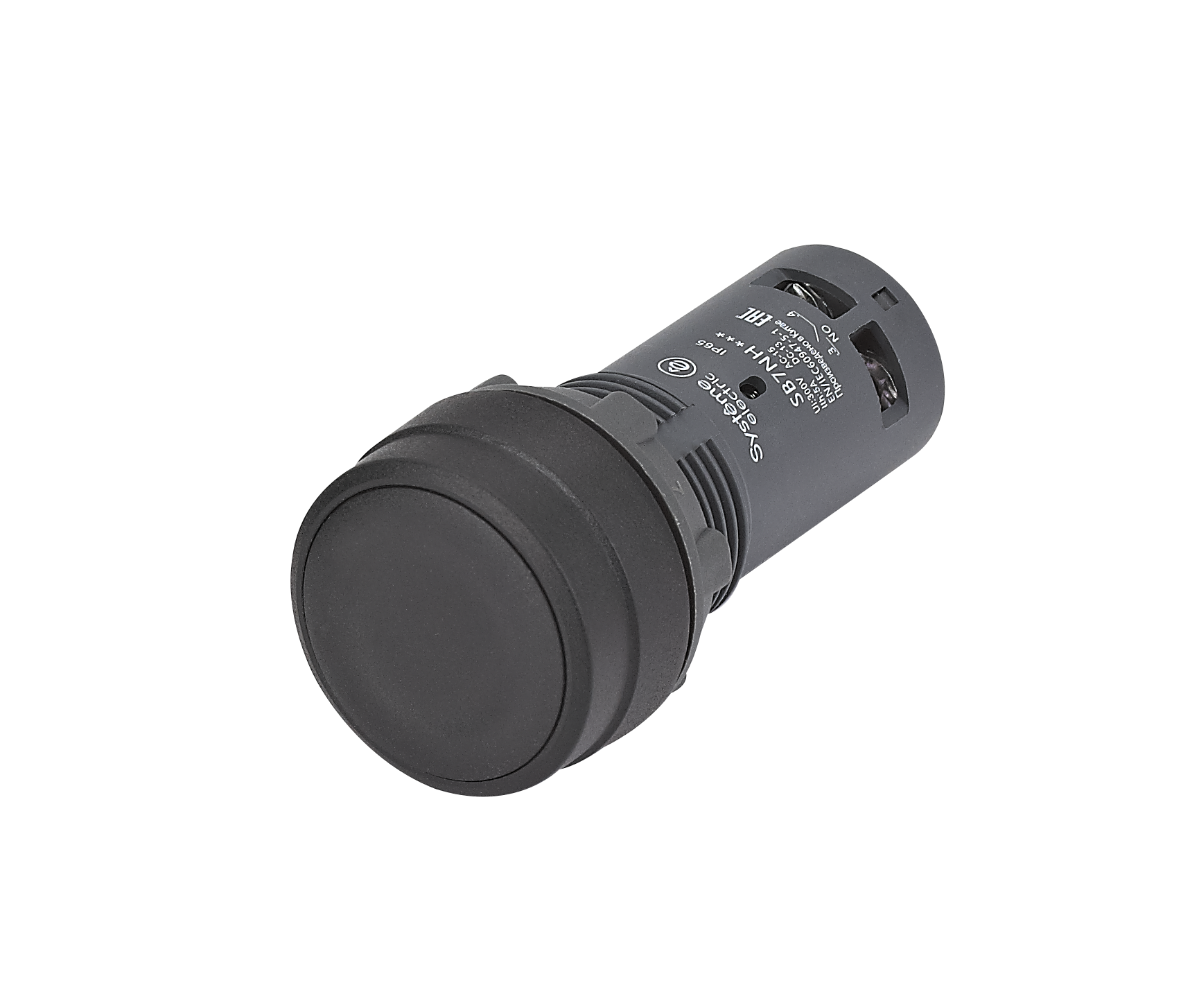 Systeme Electric Кнопка SB7 моноблочная 22мм черная с фиксацией, пластик, 1НО, IP65