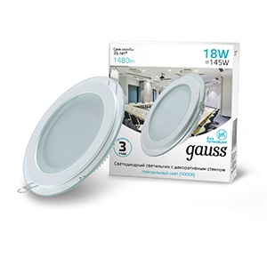 Gauss Светильник Glass круг 18W 1480lm 4000K 220-240V IP20 монт Ø155 200*30 с дек стеклом LED