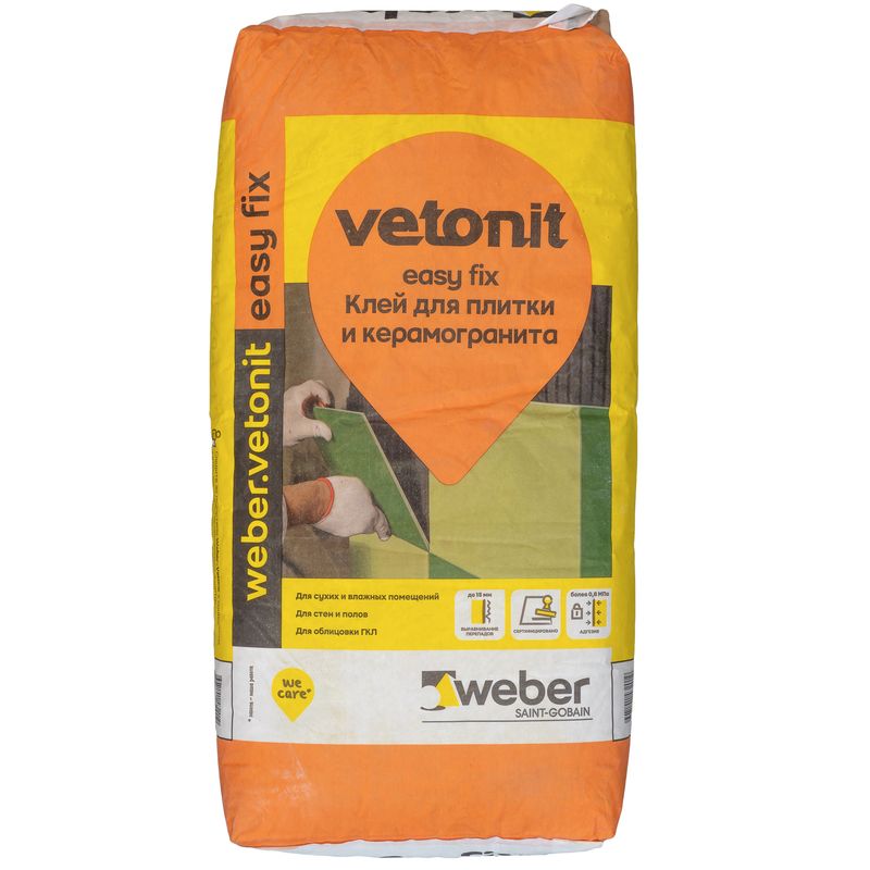 Клей для плитки (С0 Т)weber.vetonit easy fix для плитки и керамогранита, 25кг