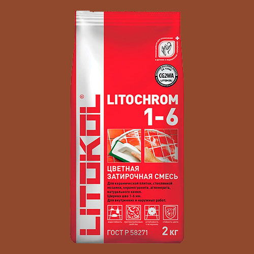 Затирка швов цементная Litokol Litochrom 1-6 C.500 красный кирпич, алюм.мешок 2 кг
