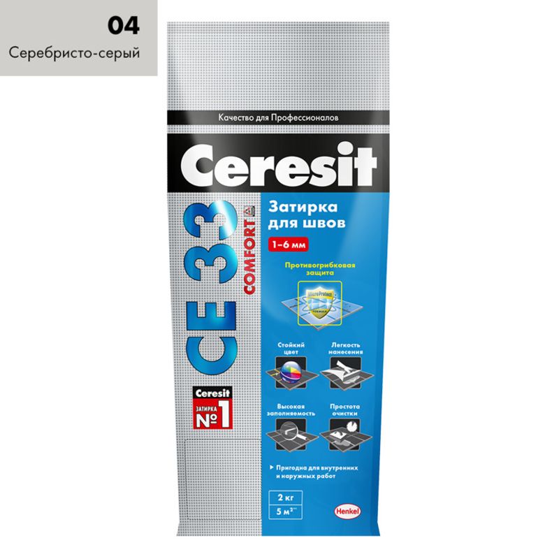 Затирка Ceresit CE 33 comfort серебристо-серая, 2 кг