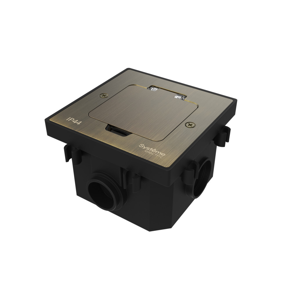 Systeme Elecrtic MultiDesk Античная латунь Лючок на 2 модуля IP44 с монтажной коробкой для бетонных полов, тип MDK20