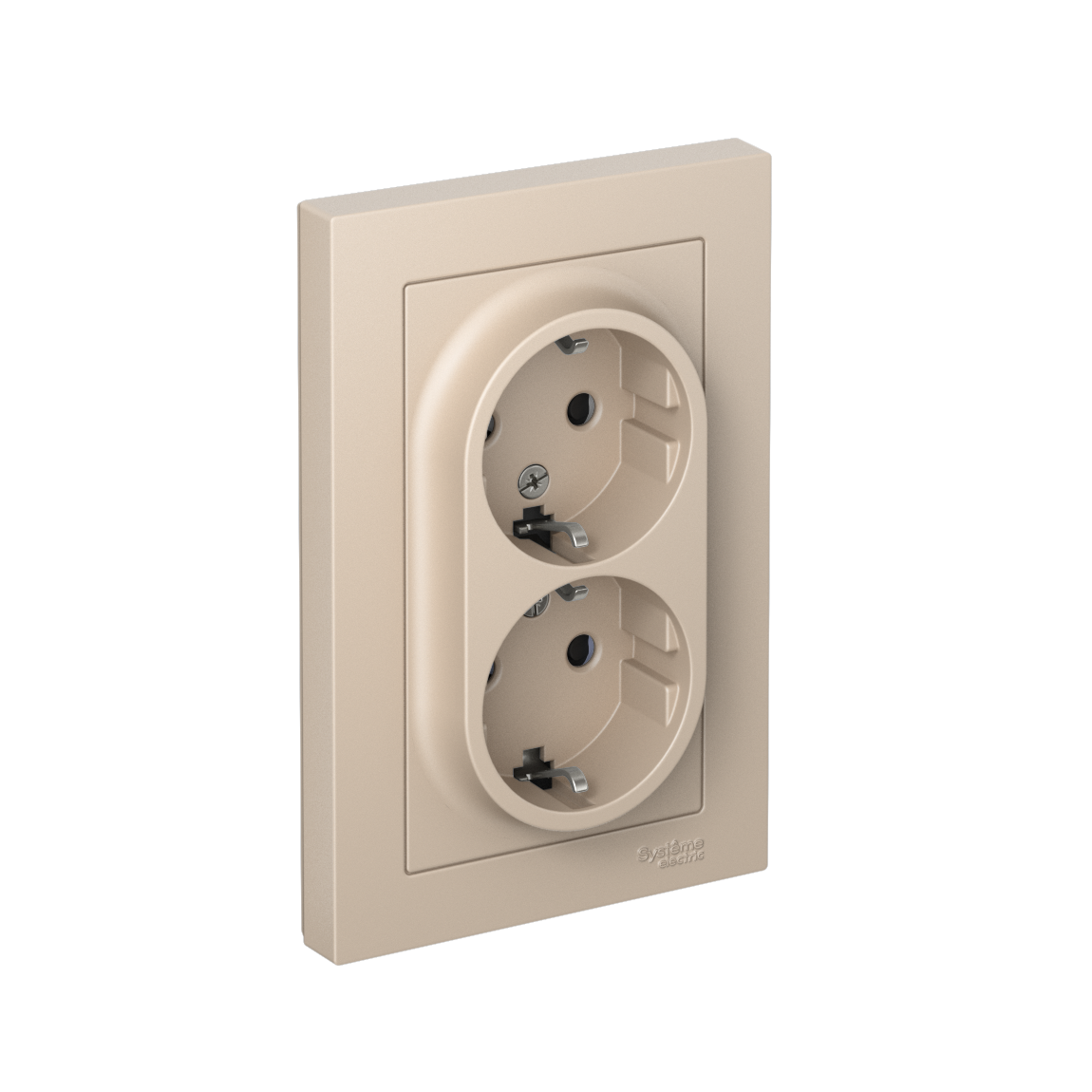 Systeme Electric AtlasDesign Песочный Розетка двойная с/з со шторками, 16А, в сборе