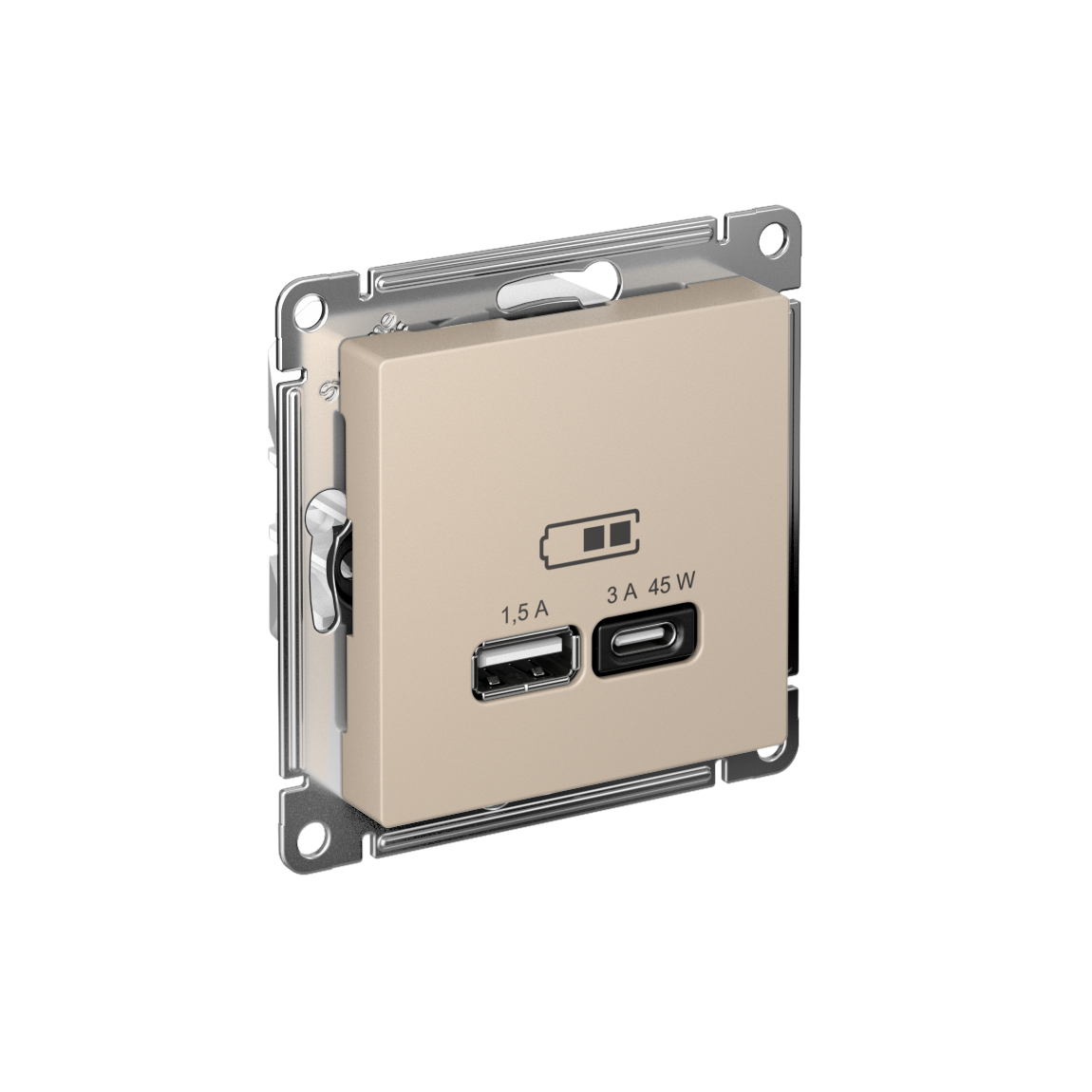 Systeme Electric AtlasDesign Песочный Розетка USB A + тип-C 45Вт высокоскор.заряд. QC,PD, механизм