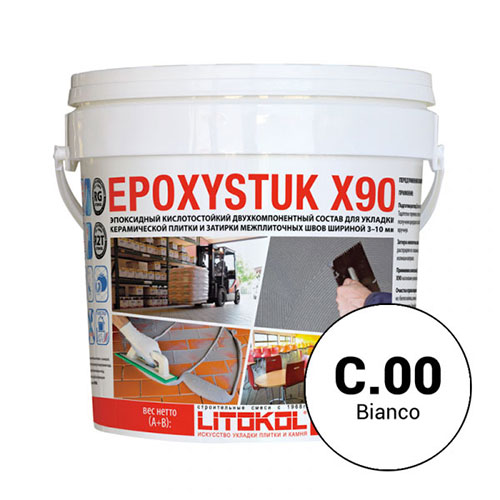 Эпоксидная затирка для плитки Litokol Epoxystuk X90 С.00 Bianco (Белый), ведро 10 кг