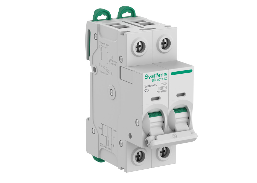 Systeme Electric Systeme9 Автоматический выключатель (АВ) C 3A 2P 6kA 400В